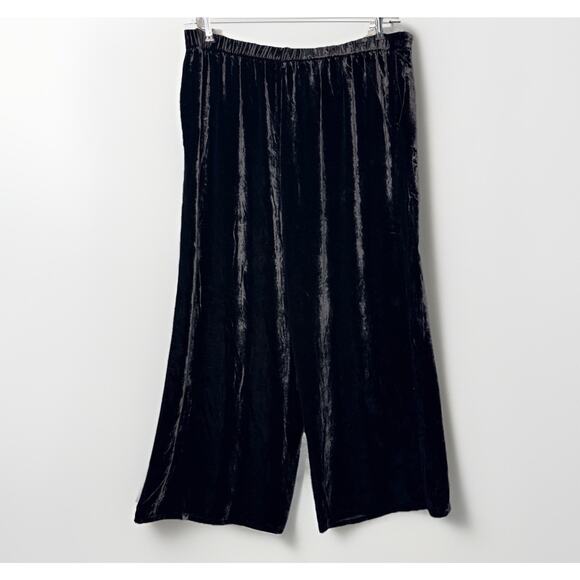 Eileen Fisher XL Black Velvet Wide Leg Pant Luxury Holiday Comfort Stretch Lined - Picture 2 of 7